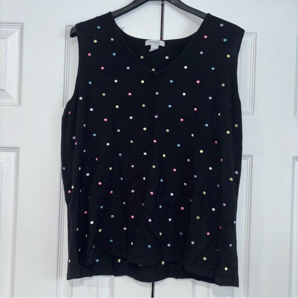 Dress Barn Women’s Black Sleeveless Blouse with Pastel Polkadots Size 18/20